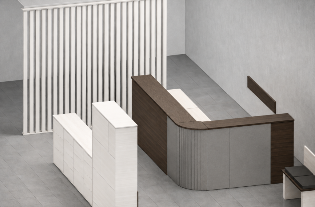 Arredo Negozi su misura Treante reception SKF
